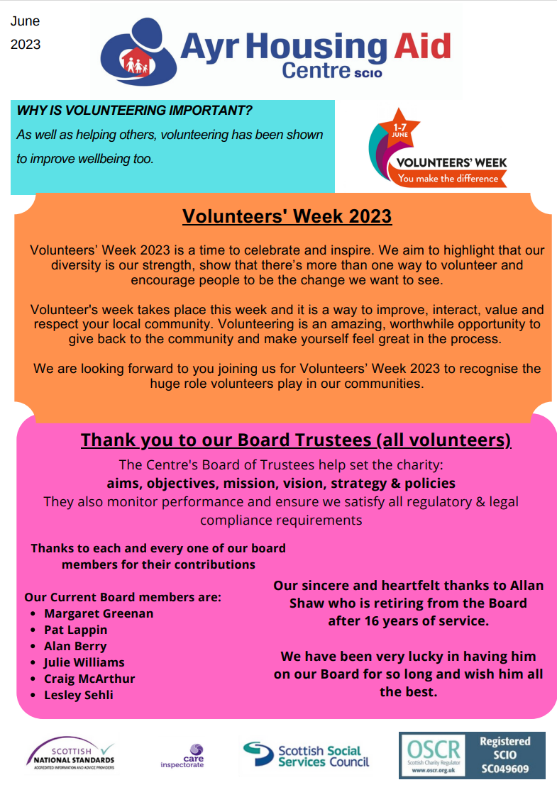 Volunteer’s Week 2023 – Ayr Housing Aid Centre